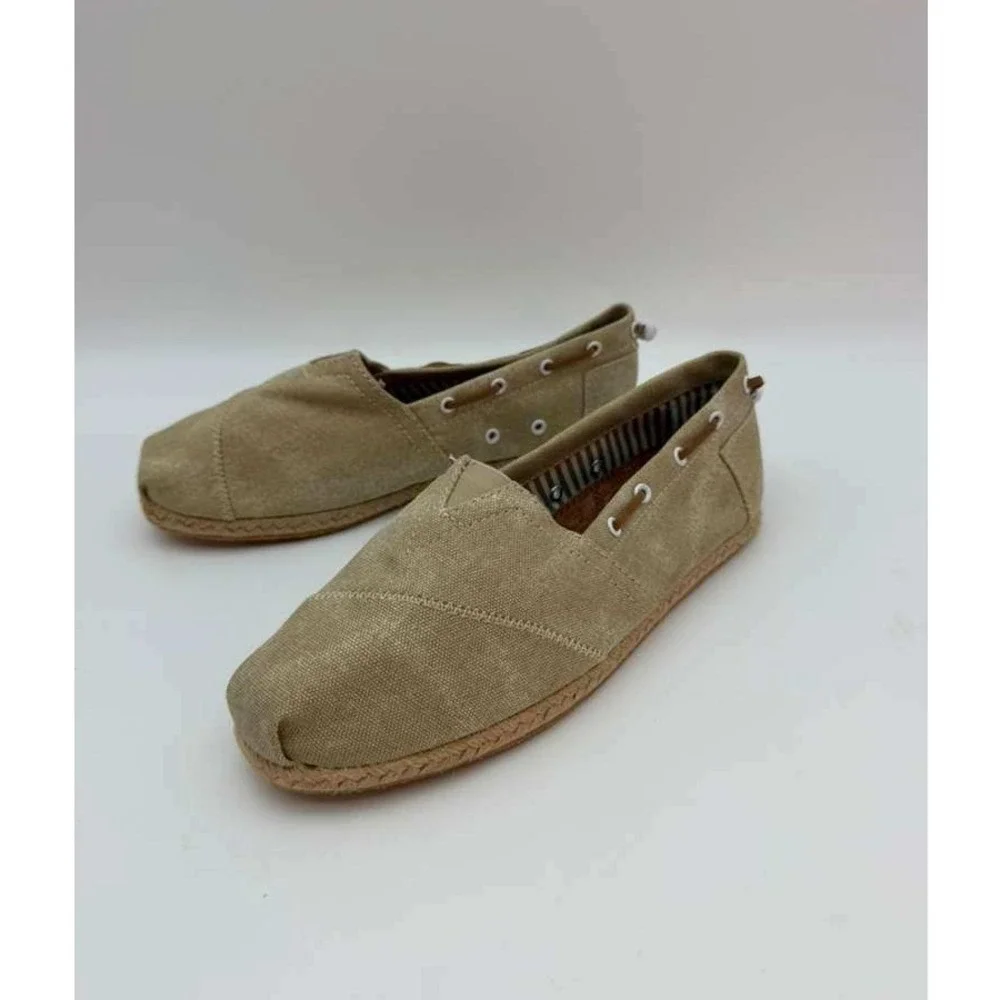 Slip-On Canvas Espadrille Shoes Lightweight Comfort Flat Women -‎ Beige - Size 8